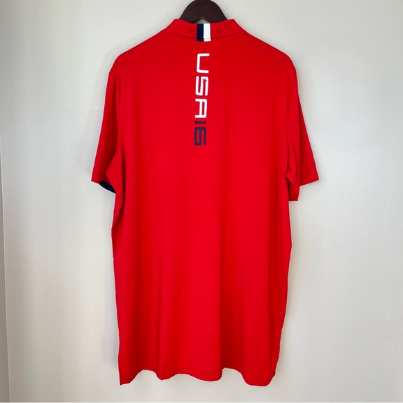 RLX Ralph Lauren Mens XL Red USA 2016 Ryder Cup Red Golf Shirt Performance Wear - Picture 9 of 13